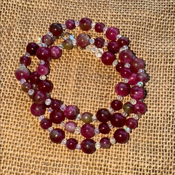 Natural Pink Tourmaline 8mm Bead necklace & Crystal spacers - Picture 7 of 8